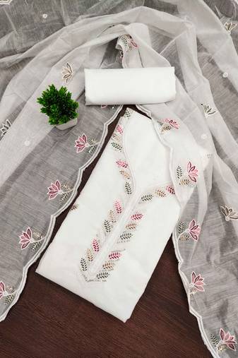 White sequins cotton semi stitched churidar dress-materials