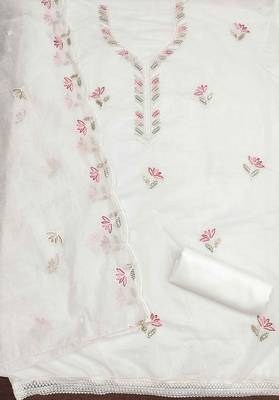 White sequins cotton churidar dress-materials 2
