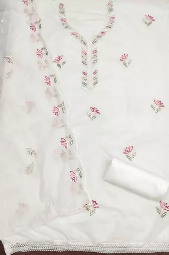 White sequins cotton churidar dress-materials