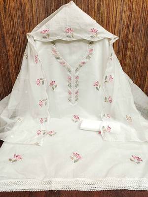 White sequins cotton churidar dress-materials 3
