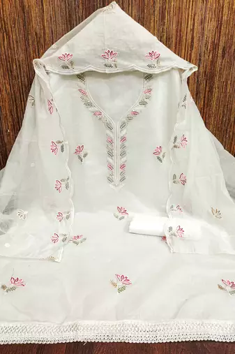 White sequins cotton churidar dress-materials