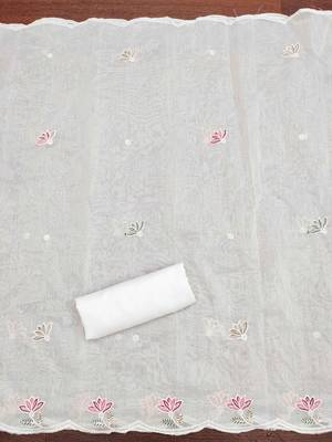 White sequins cotton churidar dress-materials 4