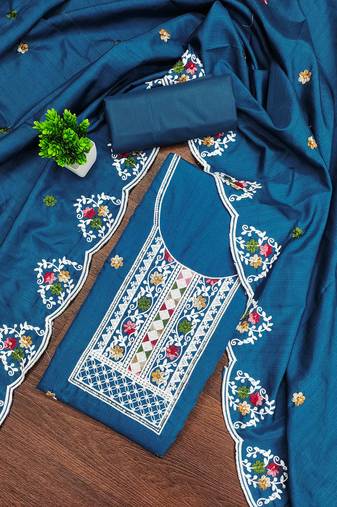 Blue sequins cotton semi stitched churidar dress-materials