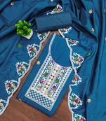 Blue sequins cotton semi stitched churidar dress-materials