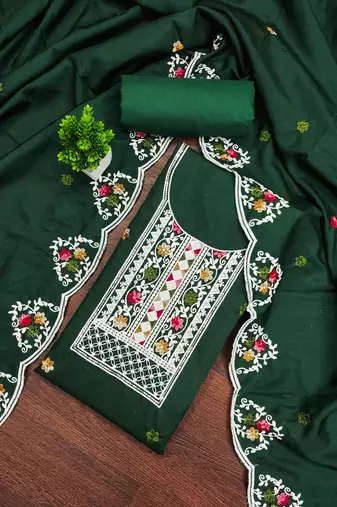 Green sequins cotton semi stitched churidar dress-materials