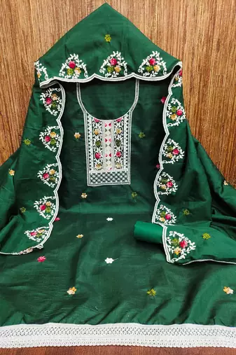 Green sequins cotton churidar dress-materials