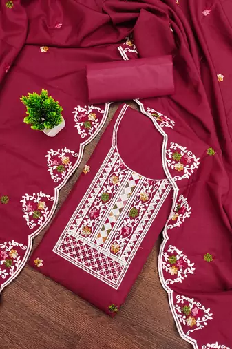 Maroon sequins cotton semi stitched churidar dress-materials