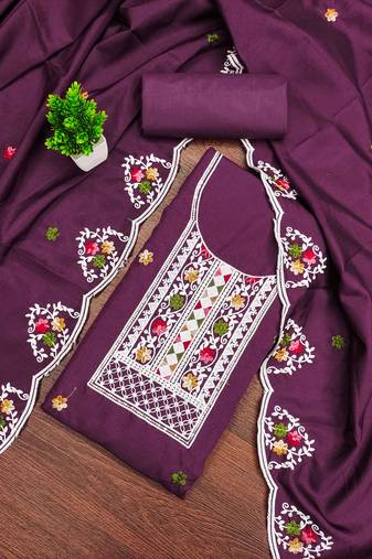 Purple sequins cotton semi stitched churidar dress-materials