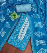 Blue printed cotton semi stitched churidar dress-materials