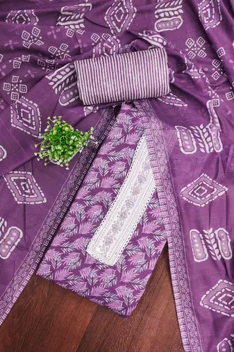 Purple printed cotton semi stitched churidar dress-materials
