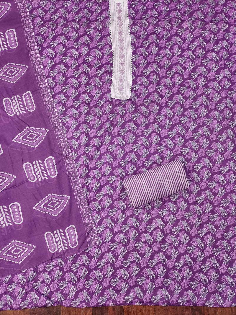 Purple printed cotton semi stitched churidar dress-materials