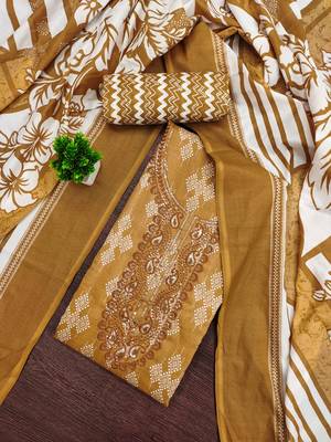 Beige printed cotton churidar dress-materials 1