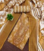 Beige printed cotton semi stitched churidar dress-materials