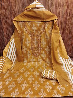 Beige printed cotton churidar dress-materials 3