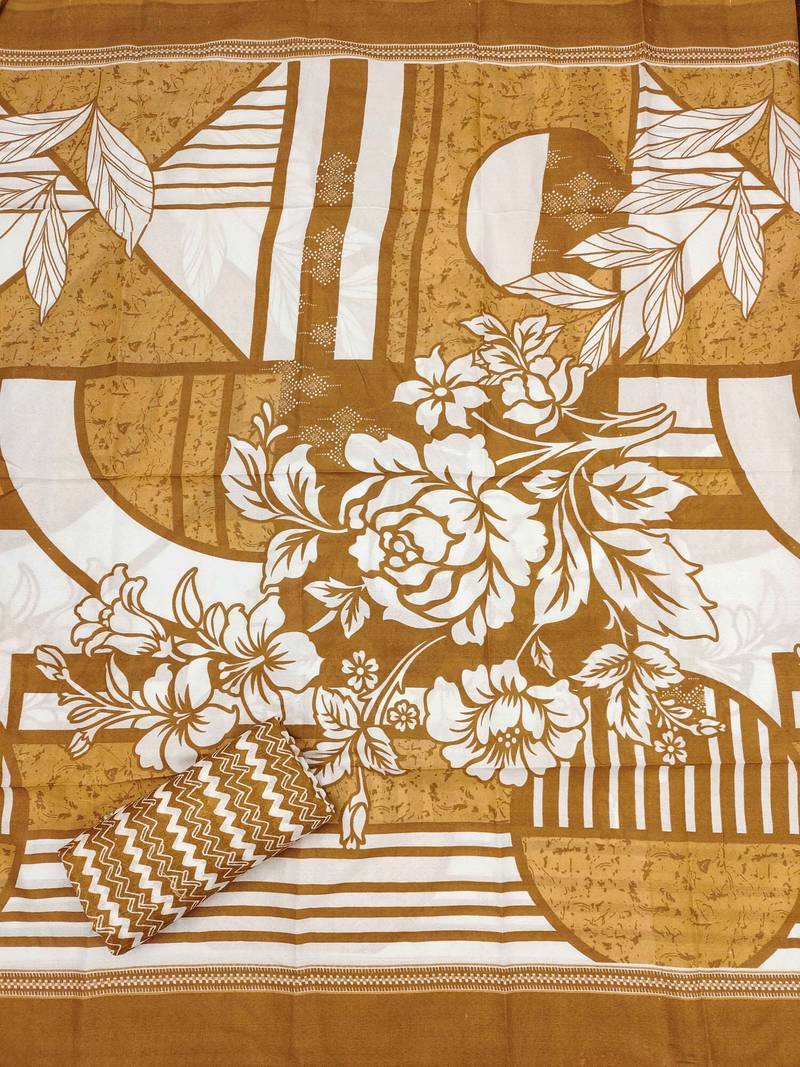 Beige printed cotton semi stitched churidar dress-materials