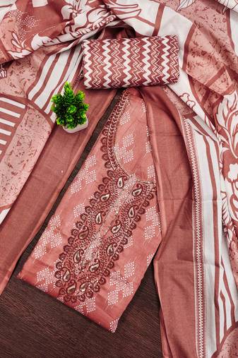 Peach printed cotton semi stitched churidar dress-materials