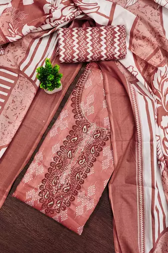 Peach printed cotton semi stitched churidar dress-materials