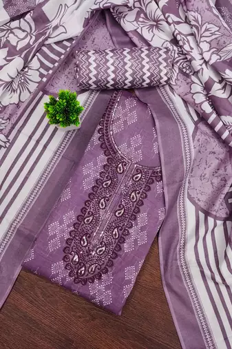 Purple printed cotton semi stitched churidar dress-materials