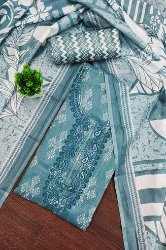 Sea-green printed cotton semi stitched churidar dress-materials