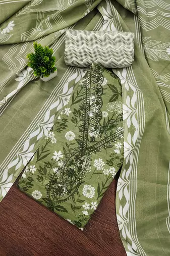 Green printed cotton semi stitched churidar dress-materials
