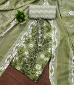 Green printed cotton semi stitched churidar dress-materials