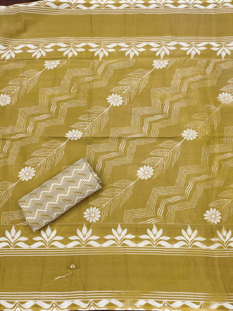 Mehendi printed cotton semi stitched churidar dress-materials