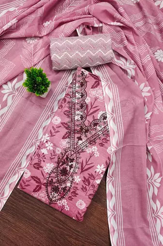 Purple printed cotton semi stitched churidar dress-materials