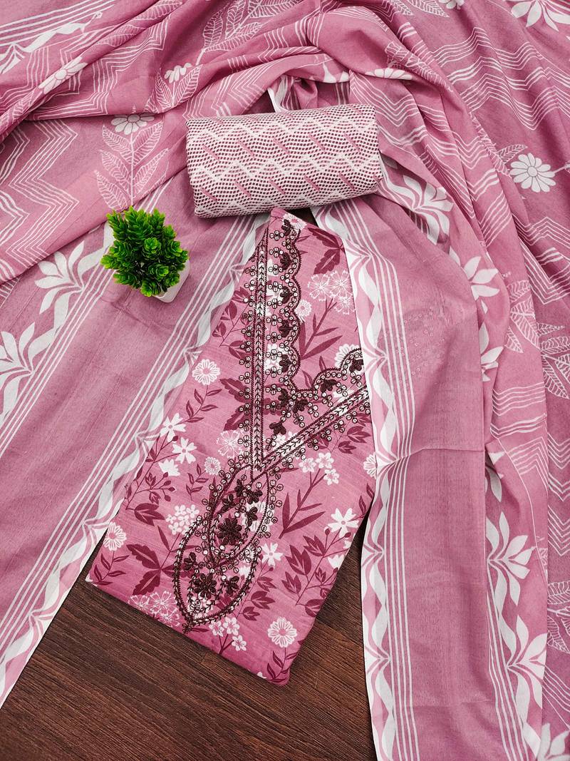 Purple printed cotton semi stitched churidar dress-materials