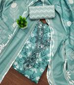 Sea-green printed cotton semi stitched churidar dress-materials