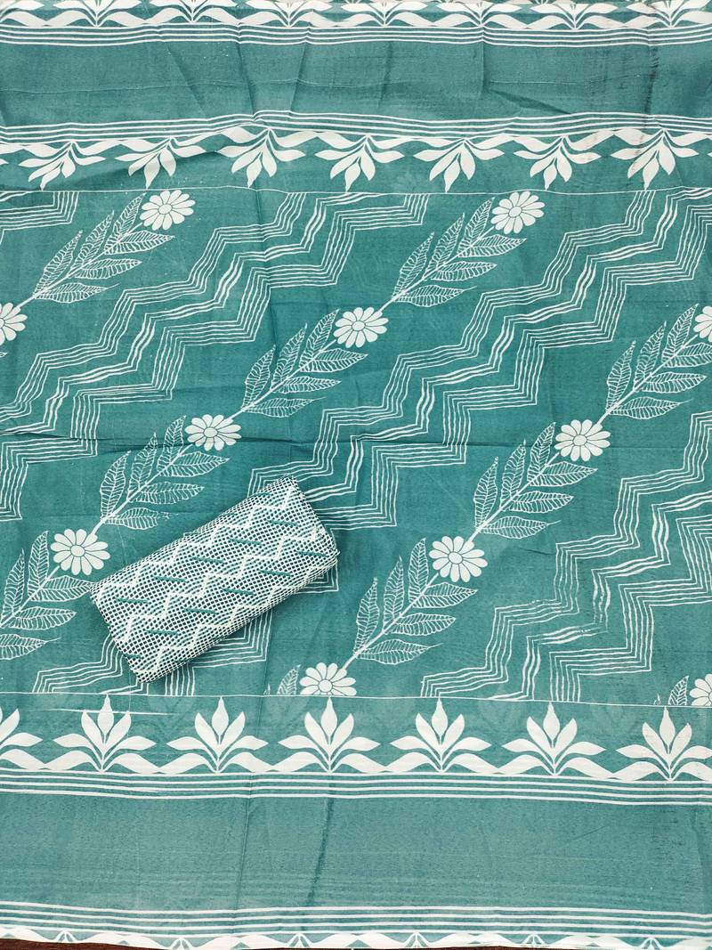 Sea-green printed cotton semi stitched churidar dress-materials