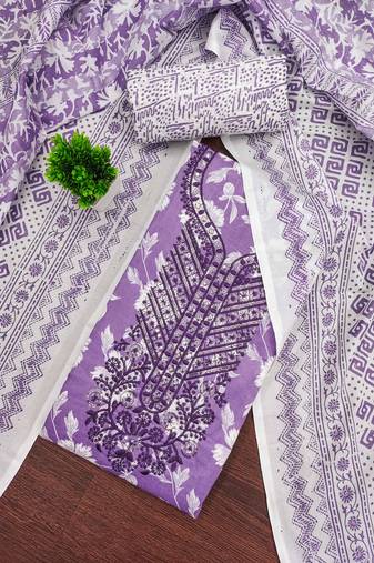 Purple printed cotton semi stitched churidar dress-materials