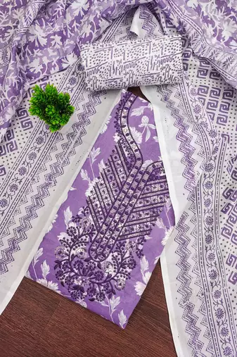 Purple printed cotton semi stitched churidar dress-materials