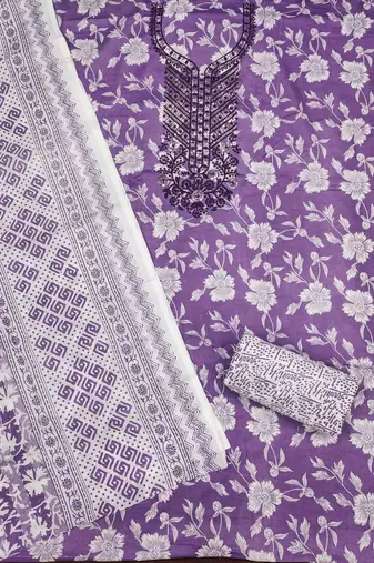 Purple printed cotton churidar dress-materials