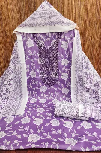 Purple printed cotton churidar dress-materials