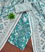 Sea-green printed cotton semi stitched churidar dress-materials