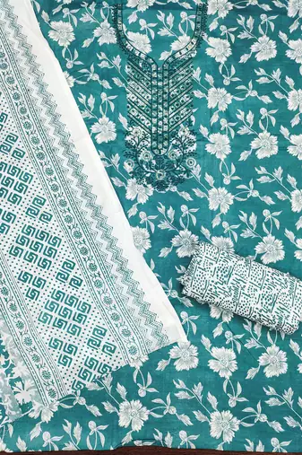 Sea-green printed cotton churidar dress-materials