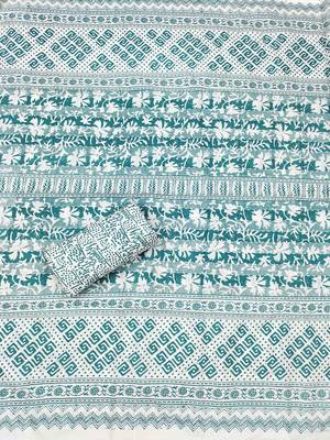 Sea-green printed cotton churidar dress-materials 4