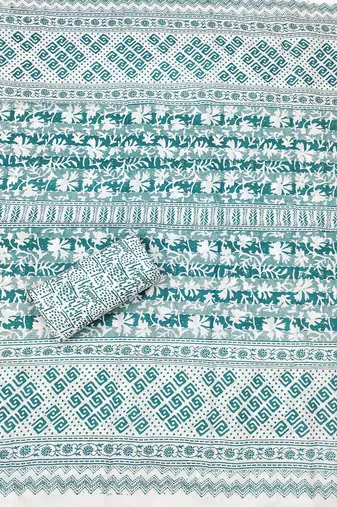 Sea-green printed cotton churidar dress-materials