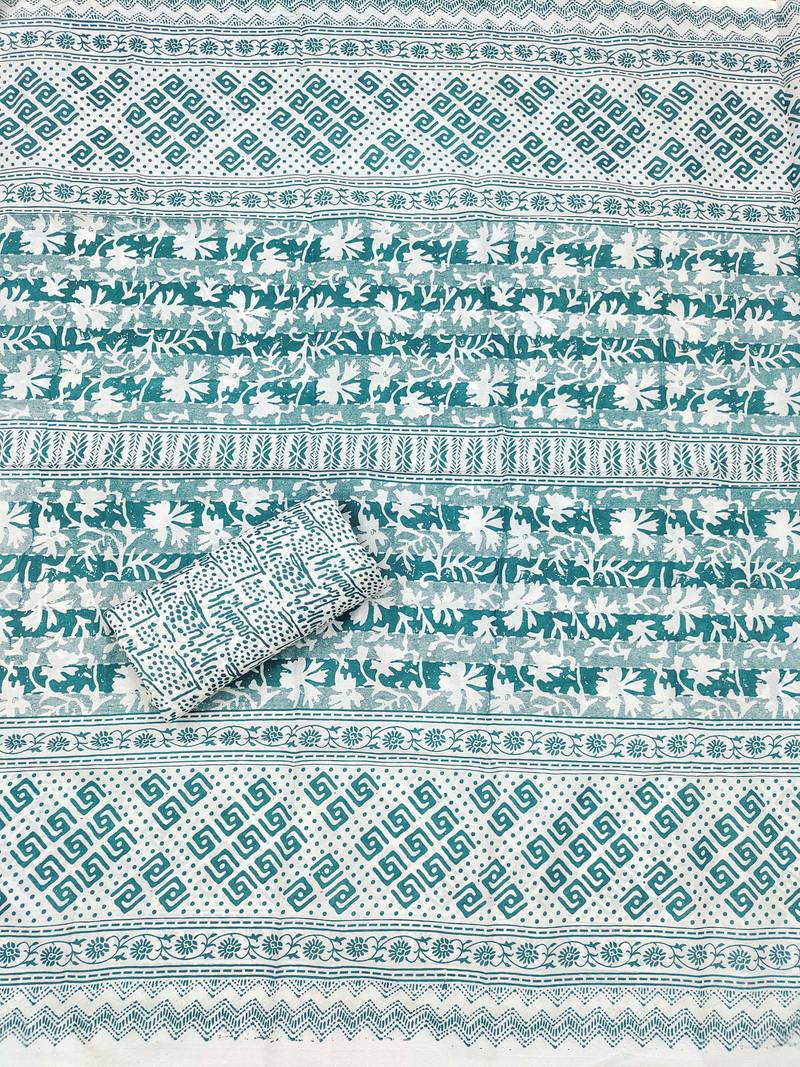 Sea-green printed cotton semi stitched churidar dress-materials