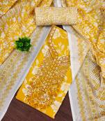 Yellow printed cotton semi stitched churidar dress-materials