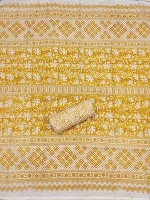 Yellow printed cotton churidar dress-materials 4