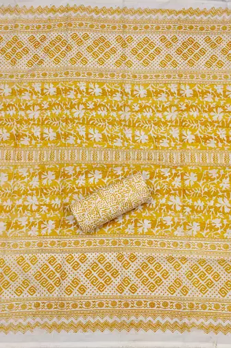 Yellow printed cotton churidar dress-materials