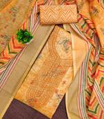 Peach printed cotton semi stitched churidar dress-materials