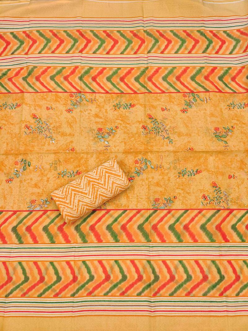 Peach printed cotton semi stitched churidar dress-materials