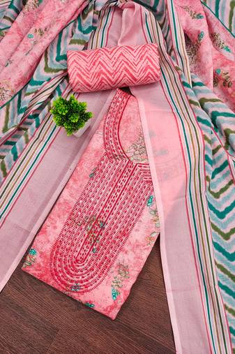 Pink printed cotton semi stitched churidar dress-materials