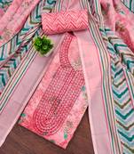 Pink printed cotton semi stitched churidar dress-materials