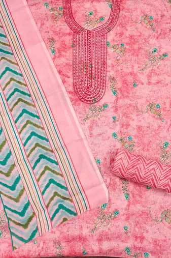 Pink printed cotton churidar dress-materials