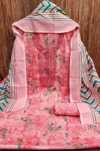 Pink printed cotton churidar dress-materials