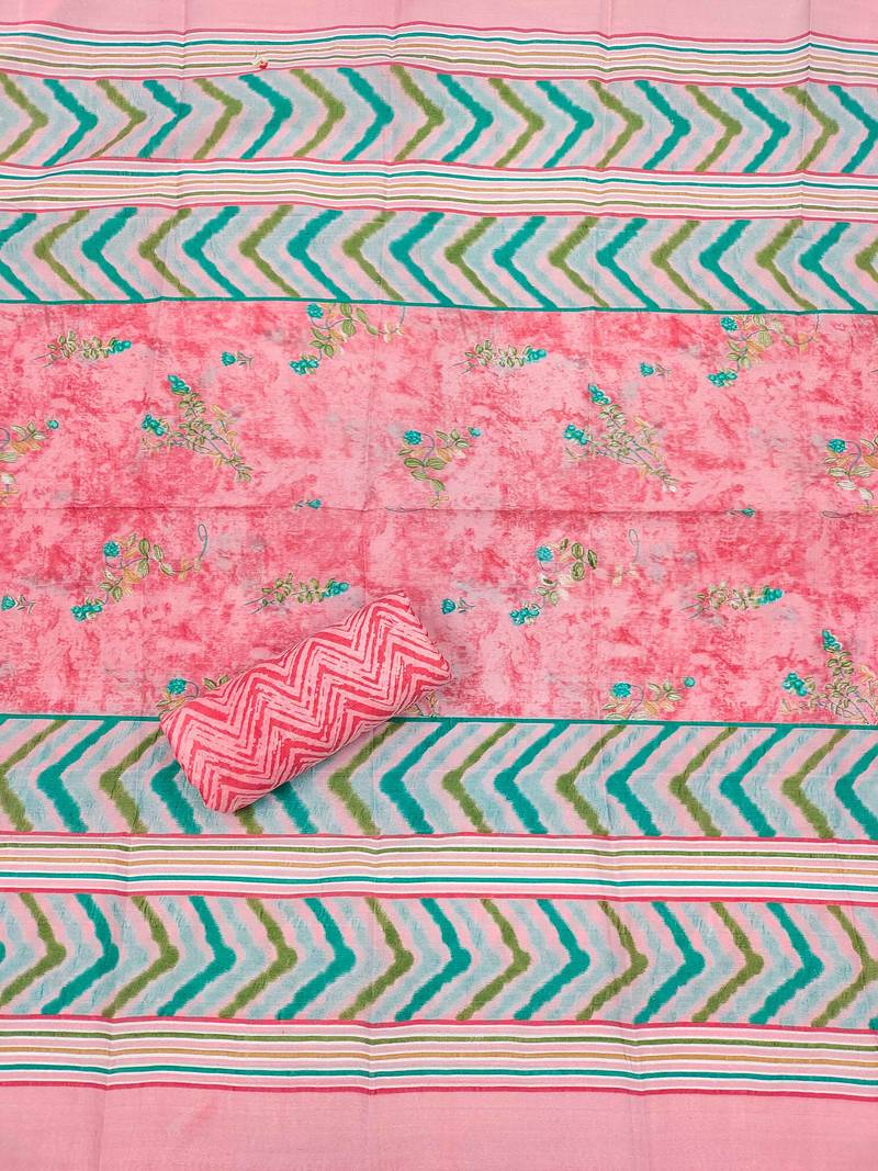 Pink printed cotton semi stitched churidar dress-materials