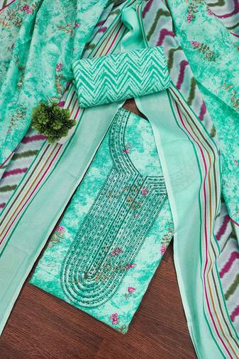 Sea-green printed cotton semi stitched churidar dress-materials